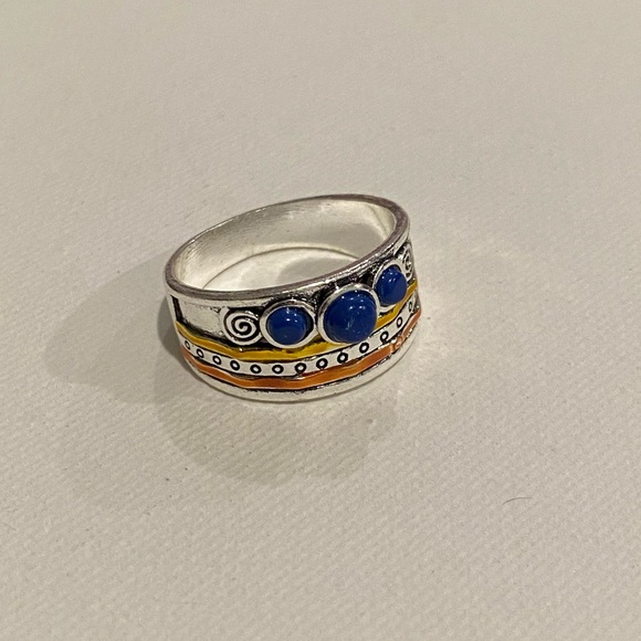 Lapis lazuli mixed metal boho vintage style ring size 9 - Picture 3 of 3